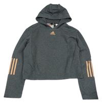 Tmavošedá melírovaná crop mikina s kapucí Adidas