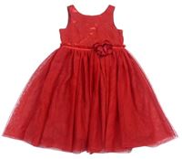 Červené třpytivé slavnostní šaty s tylovou sukní H&M