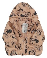 Růžová šusťáková zateplená bunda s Minnie a kapucí GAP