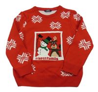 Červený vzorovaný sveter so sobom a sněhulákem LC Waikiki