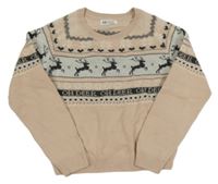 Pudrovo-světlešedý svetr se vzorem a soby H&M