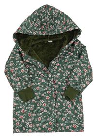 Khaki kvetovaný zateplený kabát s kapucňou Shein