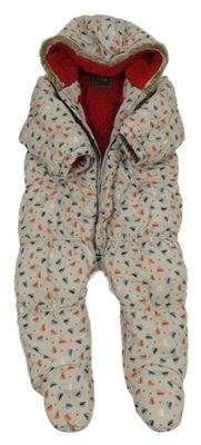 Světlešedá šusťáková zimní kombinéza s auty a kapucí Next