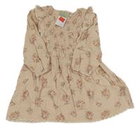 Nové - Pudrové puntíkaté lehké šaty s květy a volánky Primark