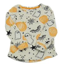 Svetlobéžová plyšová mikina s dýněmi a duchy