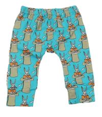 Modrozelené ľahké tepláky s králíky v klobouku