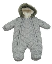 Šedá melírovaná šusťáková zimní kombinéza s kapucí F&F