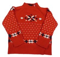 Červený vzorovaný vlnený podšitý sveter Alive