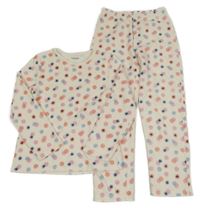 Smetanové puntíkaté sametové pyžamo se srdíčky Vertbaudet