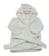 Bílý puntíkatý chlupatý župan s kapucí - labuť