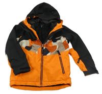 Černo-oranžovo-béžová šusťáková lyžařská funkční bunda se vzorem a kapucí Dare 2B