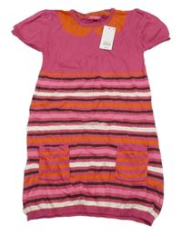 Nové - Fuchsiovo-barevné svetrové šaty s pruhy Yd.