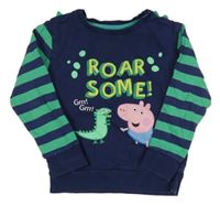 Tmavomodro-zelená mikina s Tomíkem a dinosaurom