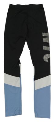 Černo-modro-bílé sportovní legíny s nápisem F&F