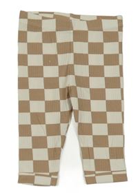Hnedo-smotanové kockované rebrované legíny Tu