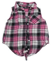 Ružovo-čierno-biela kockovaná crop blúzka Page One Young