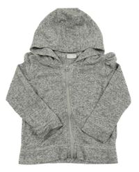 Sivá melírovaná úpletová prepínaci mikina s volánikmi a kapucňou F&F