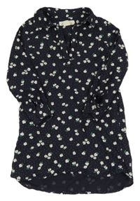 Tmavomodré bodkovaná é polo košeľové šaty s kvetinami H&M