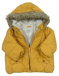 Horčicová šušťáková zimná bunda s kapucňou F&F