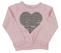 Svetloružový ľahký sveter so srdcem z flitrů H&M