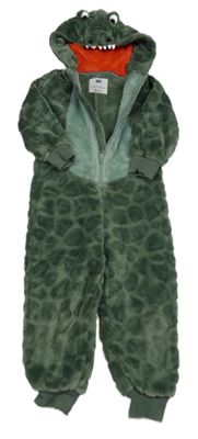 Zelená vzorovaná plyšová kombinéza s kapucí - dino F&F