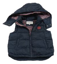 Tmavomodrá šušťáková zateplená vesta s logom a kapucňou Original Marines