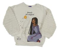 Biela mikina s plyšovými rukávy a potiskem - Přání Disney