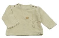 Smotanové rebrované zamatové tričko s králikom