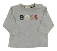 Sivé melírované tričko s logom Hugo Boss