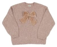 Růžový třpytivý svetr s mašlí F&F