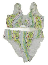 Bielo-zelené vzorované dvoudílné plavky shein