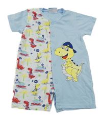 Světlemodro-biely kraťasový overal s dinosaurami