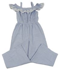 Modro-bílý pruhovaný lehký kalhotový overal s madeirou Primark