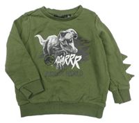 Tmavozelená mikina s dinosaurami a ostny