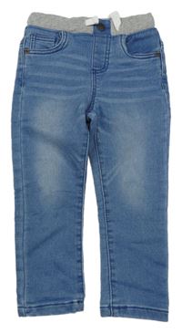 Modré skinny teplákové rifle s úpletovým pasom Pep&Co