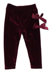 Vínové zamatové legíny s mašličkami shein