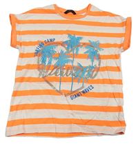 Neónově oranžovo-biele pruhované tričko s palmami George