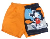 Oranžovo-čierne plážové kraťasy s Mickeym