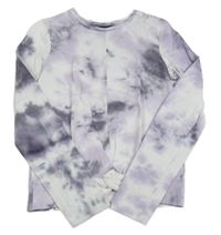 Bílo-lila-fialové batikované crop triko 