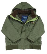 Khaki šušťáková zimná bunda s nášivkou a kapucňou