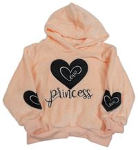 Ružová plyšová mikina so srdiečkami a kapucňou