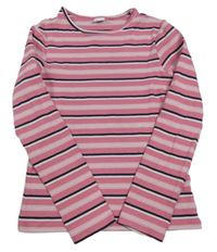 Růžovo-bílo-tmavomodré pruhované žebrované triko Next
