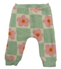 Zeleno-smetanové kostkované plyšové květované tepláky Next