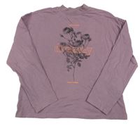 Fialové triko s nápisem a květy S. Oliver