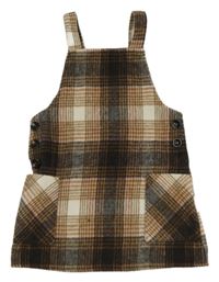 Černo-hnědo-bílé kostkované vlněné šaty Primark