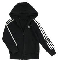 Černo-bílá propínací mikina s pruhy a kapucí Adidas