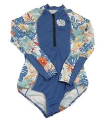 Modro-biely UV plavkový overal s kvetmi Olaian