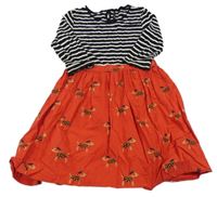 Černo-červeno-bílé pruhované šaty s plátěnou sukní s jezevčíky Next