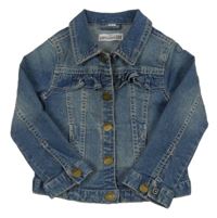 Tmavomodrá riflová crop bunda s volánky Pocopiano