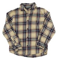 Béžovo-tmavomodro-bielo-červená kockovaná flanelová košeľa Primark